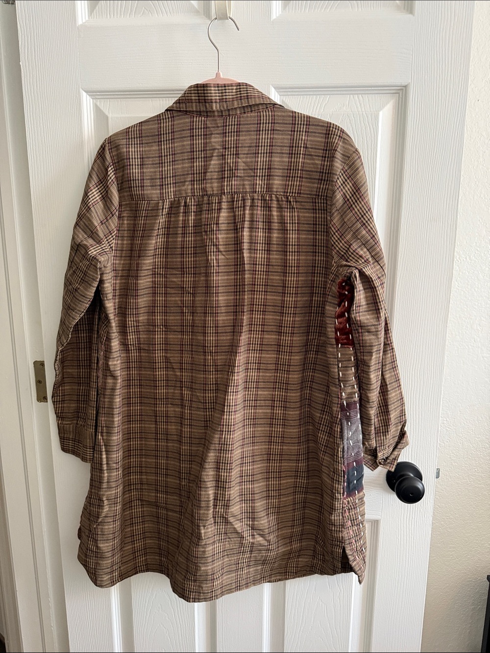ivy jane Patchwork Plaid Button-Up Jacket in Brown and Rust - Picture 4 of 6